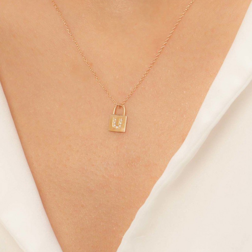 Pırlantalı (U) Harfli Kolye