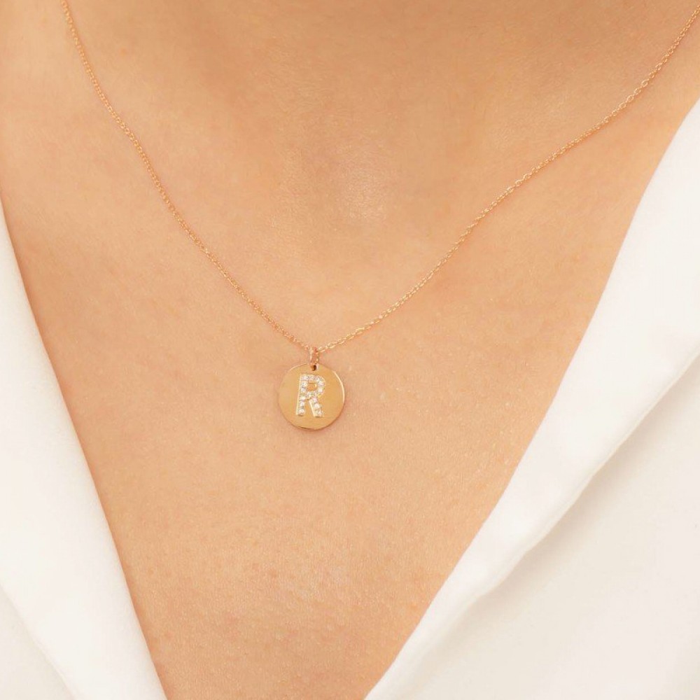 Pırlantalı (R) Harfli Kolye