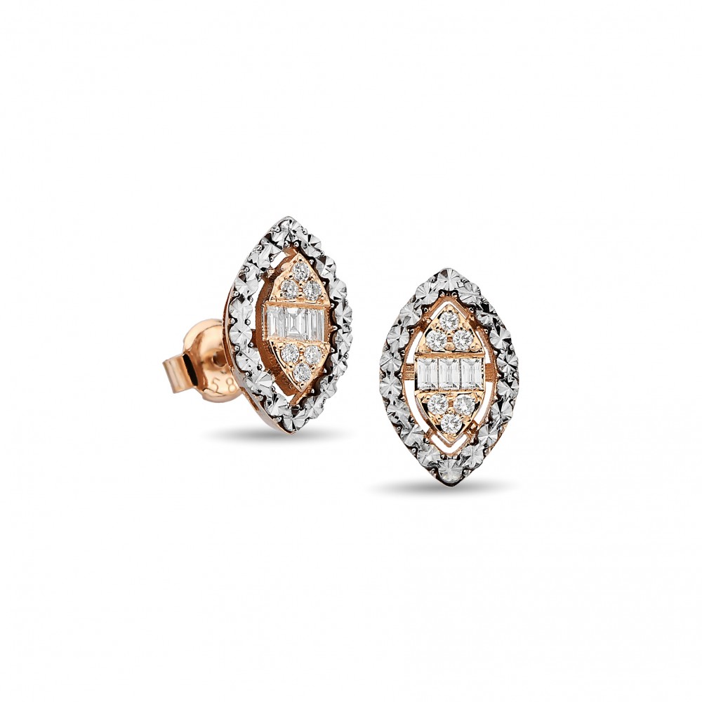 0,22 Karat 2,50 Gram 14 Ayar Roze Beyaz Efektli Pırlanta Küpe