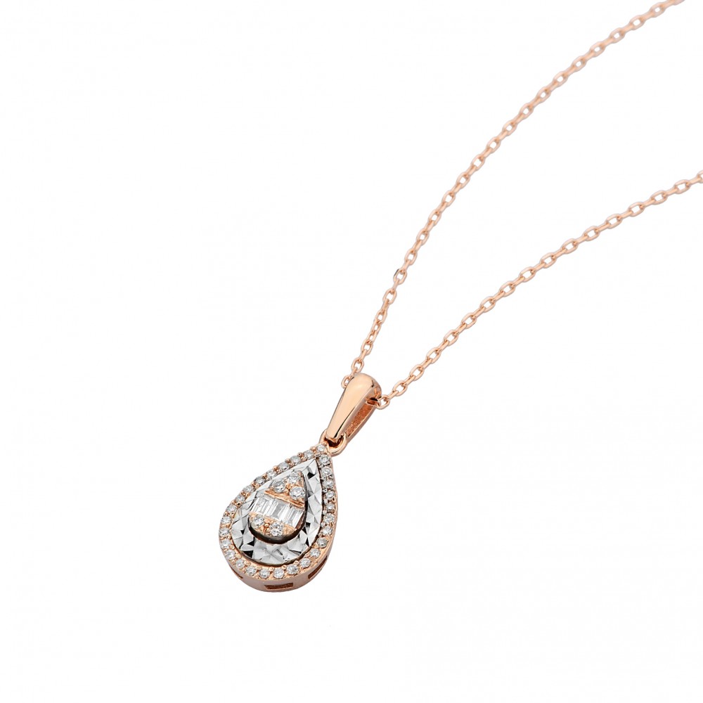 0,17 Karat Pırlanta Efektli Baget Kolye